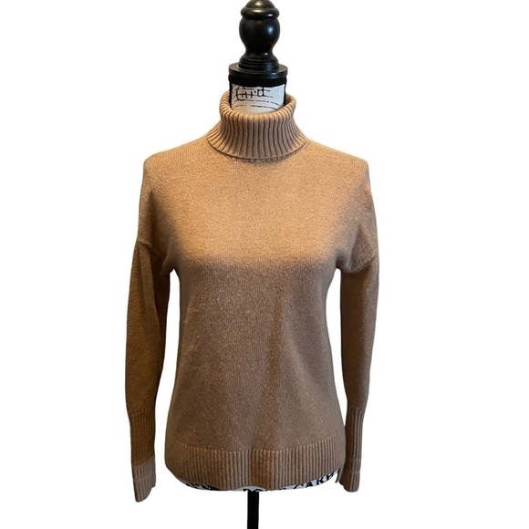J. Crew Wool Turtleneck Sweater Brown Tan XSmall XS Pullover Hi Lo Cozy - Picture 1 of 10
